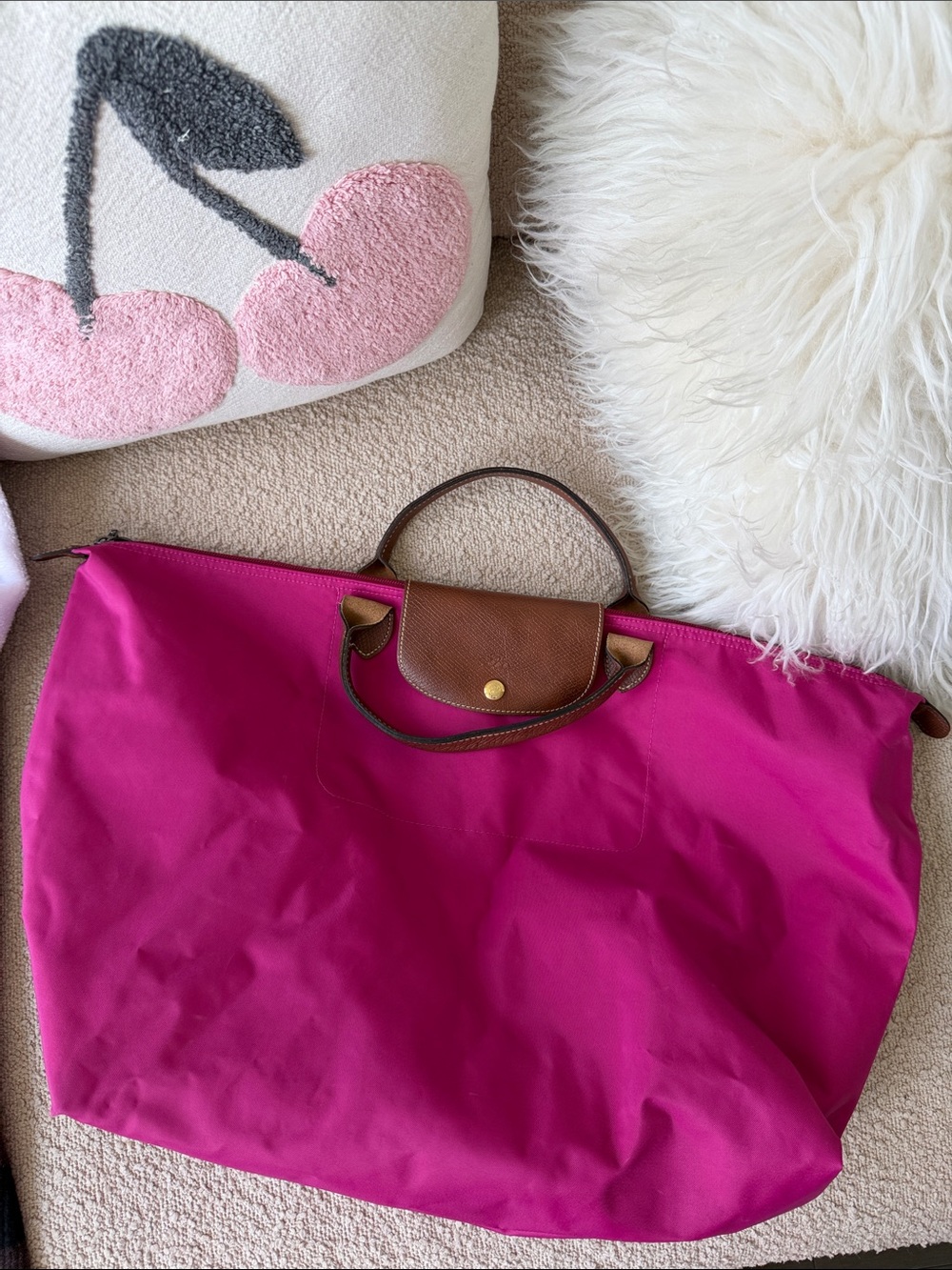 Longchamp le pliage travel tote bag with leather trim